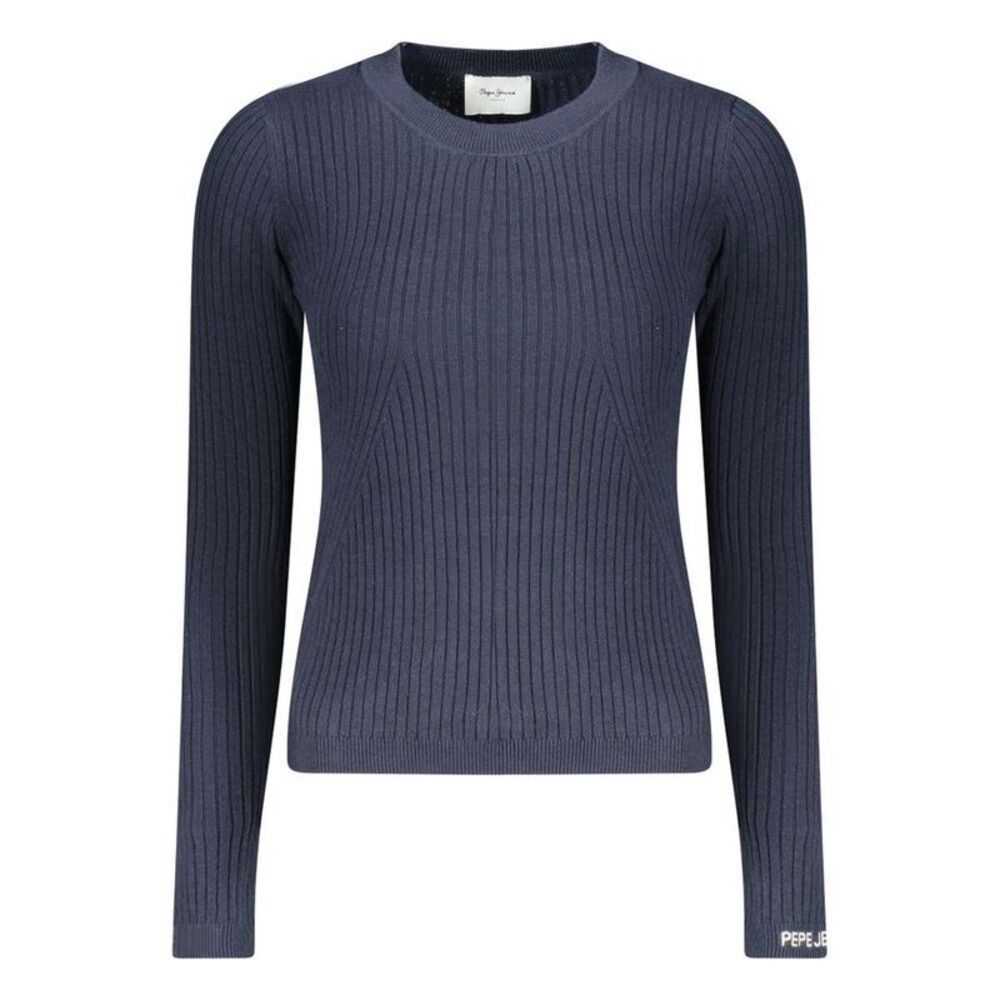 Pepe Jeans Ribbed Knit Long Sleeve Top Women Blue Sweaters